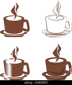 Set di logo semplice monocromatico colorato con tazza da caffè su sfondo trasparente Illustrazione Vettoriale
