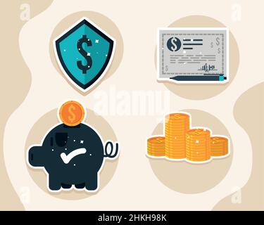 quattro icone di business bancario Illustrazione Vettoriale