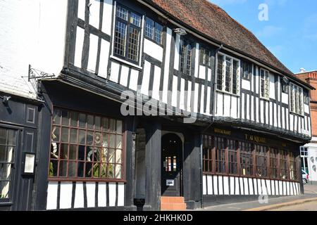 Con travi di legno quadrato Thai Restaurant, George Street, St.Albans, Hertfordshire, England, Regno Unito Foto Stock