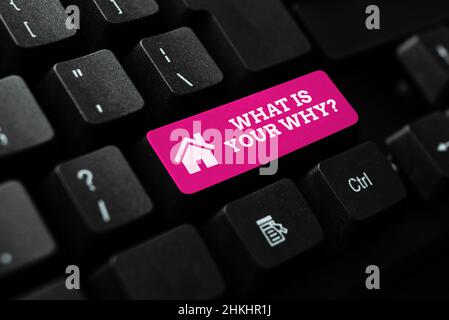 Visualizzazione concettuale Qual è la domanda perché. Parola per che cosa è il vostro perché domanda che digita le nuove lezioni accademiche, che genera i programmi di lezione, che scrive la macchina Foto Stock