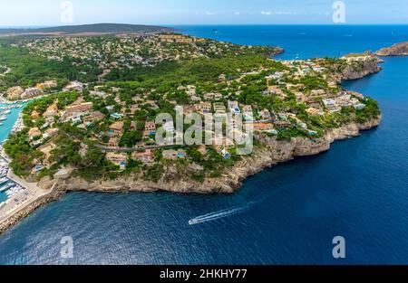 Veduta aerea, vista sulla città e porto di Santa Ponca, Santa Ponca, Calvià, Mallorca, Isole Baleari, Spagna, Luftbild, Ortsansicht und Hafen Santa Ponca, S. Foto Stock