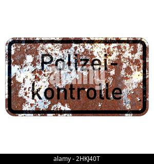 Old grunge EU Road sign Checkpoints polizia -tedesco, Germania, Polizei - kontrolle Foto Stock