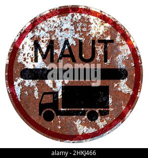 Old Grunge EU Road Sign Checkpoints pedaggio - tedesco, Germania, Maut Foto Stock