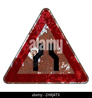 Old Grunge EU Road Sign segnale di avvertimento - strada stretta Foto Stock