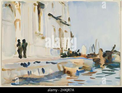 Arte ispirata da alla' Ave Maria, John Singer Sargent, americano, nato in Italia, 1856-1925, Acquerello traslucido e tocchi di acquerello opaco, ca. 1902-1904, 10 x 14 1/16 pollici, 25,4 x 35,7 cm, acquerello americano, barca, canale, chiesa, Paesaggio urbano, facciata classica, Italia, increspature, barca a vela, Opere classiche modernizzate da Artotop con un tocco di modernità. Forme, colore e valore, impatto visivo accattivante sulle emozioni artistiche attraverso la libertà delle opere d'arte in modo contemporaneo. Un messaggio senza tempo che persegue una nuova direzione selvaggiamente creativa. Artisti che si rivolgono al supporto digitale e creano l'NFT Artotop Foto Stock