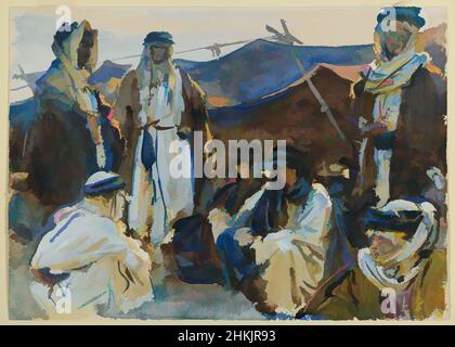 Arte ispirata da Bedouin Camp, John Singer Sargent, americano, nato Italia, 1856-1925, Acquerello opaco e traslucido, 1905-1906, 10 x 14 1/16 pollici, 25,4 x 35,7 cm, acquerello americano, arabo, arabo, cappio, deserto, famiglia, igal, kibr, kufeya, Uomini, Medio Oriente, nomade, riposo, tenda, Opere classiche modernizzate da Artotop con un tocco di modernità. Forme, colore e valore, impatto visivo accattivante sulle emozioni artistiche attraverso la libertà delle opere d'arte in modo contemporaneo. Un messaggio senza tempo che persegue una nuova direzione selvaggiamente creativa. Artisti che si rivolgono al supporto digitale e creano l'NFT Artotop Foto Stock