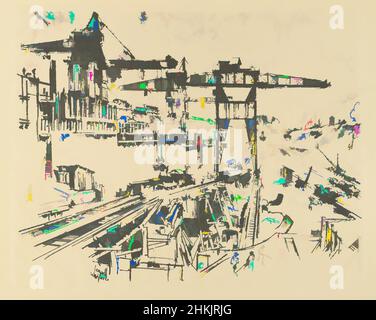 Arte ispirata alle mura di Miraflores Lock, Joseph Pennell, americano, 1860-1926, litografia, 1912, composizione: 16 3/4 x 20 7/8 pollici, 42,5 x 53 cm, ponte, America centrale, ingegneria civile, commercio, Costruzione, gru, giungla, America Latina, Panama, Canale di Panama, binari ferroviari, opere classiche modernizzate da Artotop con un tuffo di modernità. Forme, colore e valore, impatto visivo accattivante sulle emozioni artistiche attraverso la libertà delle opere d'arte in modo contemporaneo. Un messaggio senza tempo che persegue una nuova direzione selvaggiamente creativa. Artisti che si rivolgono al supporto digitale e creano l'NFT Artotop Foto Stock