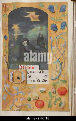 Arte ispirata a Horae Beatae Mariae Virginis, fiamminga, manoscritto con acquerello opaco e inchiostro dorato, ca. 1510-1530, 6 3/8 x 4 7/8 x 1 5/8 pollici, 16,2 x 12,4 x 4,1 cm, angelo, biblico, blu, libro, Libro di ore, farfalla, calligrafia, cristiano, fiore, opere sacre, illuminate, latine, classiche modernizzate da Artotop con un tuffo di modernità. Forme, colore e valore, impatto visivo accattivante sulle emozioni artistiche attraverso la libertà delle opere d'arte in modo contemporaneo. Un messaggio senza tempo che persegue una nuova direzione selvaggiamente creativa. Artisti che si rivolgono al supporto digitale e creano l'NFT Artotop Foto Stock