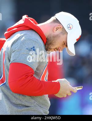 4 febbraio 2022: Pittsburgh Steelers linebacker T.J. Watt (90) durante la pratica AFC Pro Bowl al Las Vegas Ballpark di Las Vegas, Nevada. Darren Lee/CSM Foto Stock