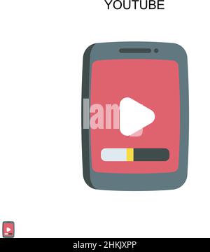 Icona vettore semplice di YouTube. Modello di disegno del simbolo di illustrazione per l'elemento dell'interfaccia utente mobile Web. Illustrazione Vettoriale