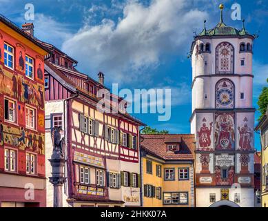 Porta di Ravensburg o Frauentor, Germania, Baden-Wuerttemberg, Allgaeu, Wangen im Allgaeu Foto Stock