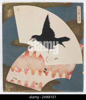 Art Inspired by Black Crow for New Year, dalla serie: Cinque colori per i fan galleggianti, Totoya Hokkei, giapponese, 1780-1850, stampa woodblock; Surimono, deluxe con metalli, Giappone, 1825, periodo Edo, 8 x 7 3/8in., 20,3 x 18,7cm, Asiatico, uccelli, celebrazione, Fan, Holiday, raven, opere classiche modernizzate da Artotop con un tuffo di modernità. Forme, colore e valore, impatto visivo accattivante sulle emozioni artistiche attraverso la libertà delle opere d'arte in modo contemporaneo. Un messaggio senza tempo che persegue una nuova direzione selvaggiamente creativa. Artisti che si rivolgono al supporto digitale e creano l'NFT Artotop Foto Stock