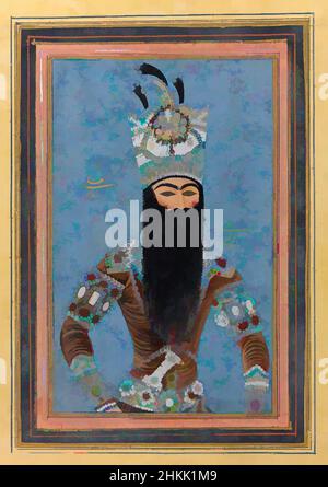 Arte ispirata dal Ritratto di Fath 'Ali Shah Qajar, Mihr 'Ali, iraniano, attivo ca. 1800-1830, inchiostro, acquerello opaco, e oro su carta, Iran, 1815, Qajar, periodo Qajar, 3 1/2 x 5 pollici, 8,9 x 12,7 cm, barba, blu, iran, re, barba lunga, monarca, persia, persiano, qajar, shah, opere classiche modernizzate da Artotop con un tuffo di modernità. Forme, colore e valore, impatto visivo accattivante sulle emozioni artistiche attraverso la libertà delle opere d'arte in modo contemporaneo. Un messaggio senza tempo che persegue una nuova direzione selvaggiamente creativa. Artisti che si rivolgono al supporto digitale e creano l'NFT Artotop Foto Stock