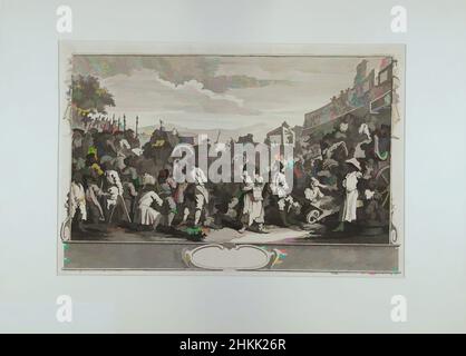 Arte ispirata all'Idle 'Prentice eseguito a Tyburn, William Hogarth, British, 1697-1764, incisione su carta stampata, 1747, 10 11/16 x 15 7/8 pollici, 27,1 x 40,3 cm, opere classiche modernizzate da Artotop con un tuffo di modernità. Forme, colore e valore, impatto visivo accattivante sulle emozioni artistiche attraverso la libertà delle opere d'arte in modo contemporaneo. Un messaggio senza tempo che persegue una nuova direzione selvaggiamente creativa. Artisti che si rivolgono al supporto digitale e creano l'NFT Artotop Foto Stock