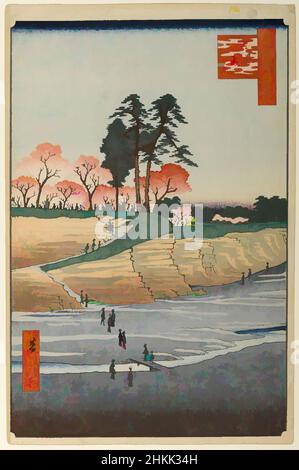 Arte ispirata da Gotenyama, Shinagawa, No. 28 in cento viste famose di Edo, Utagawa Hiroshige, Ando, giapponese, 1797-1858, Stampa di blocchi di legno, Giappone, 4th mesi del 1856, periodo Edo, era Ansei, immagine: 13 11/16 x 9 pollici, 34,8 x 22,9 cm, 19th secolo, cartoon, fiori di ciliegio, costa, edo, opere classiche modernizzate da Artotop con un tocco di modernità. Forme, colore e valore, impatto visivo accattivante sulle emozioni artistiche attraverso la libertà delle opere d'arte in modo contemporaneo. Un messaggio senza tempo che persegue una nuova direzione selvaggiamente creativa. Artisti che si rivolgono al supporto digitale e creano l'NFT Artotop Foto Stock