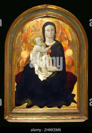 Arte ispirata a Madonna dell'umiltà, sano di Pietro, italiano, senese, 1405-1481, Oro e argento temperato e lavorato su pannello con telaio agganciato, Italia, inizio 1440s, 20 7/8 x 14 1/4 pollici, 53 x 36,2 cm, angeli, bambino, biondo, bambino, Cristo, cuscino, europeo, cornice, oro, gold Ground, Halo, opere classiche modernizzate da Artotop con un tuffo di modernità. Forme, colore e valore, impatto visivo accattivante sulle emozioni artistiche attraverso la libertà delle opere d'arte in modo contemporaneo. Un messaggio senza tempo che persegue una nuova direzione selvaggiamente creativa. Artisti che si rivolgono al supporto digitale e creano l'NFT Artotop Foto Stock