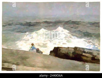Arte ispirata dal Northeaster, Winslow Homer, americano, 1836-1910, acquerello su grafite su carta di vove crema, 1883, 14 1/8 x 19 3/4in., 35,9 x 50,2cm, 1883, 19th Century, americano, Arte americana, Pittura americana, Atlantico, spiaggia, costa, Freddo, incidente, pericolo, Costa Est, Est, Opere classiche modernizzate da Artotop con un tocco di modernità. Forme, colore e valore, impatto visivo accattivante sulle emozioni artistiche attraverso la libertà delle opere d'arte in modo contemporaneo. Un messaggio senza tempo che persegue una nuova direzione selvaggiamente creativa. Artisti che si rivolgono al supporto digitale e creano l'NFT Artotop Foto Stock
