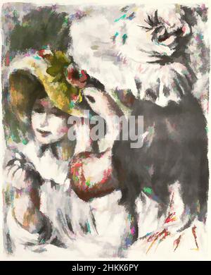 Arte ispirata da Pinning the Hat, le Chapeau épinglé, Pierre-Auguste Renoir, francese, 1841-1919, Litografia a colori su carta laiata MBM, Francia, 1898, immagine: 23 7/8 x 19 pollici, 60,6 x 48,3 cm, 19th secolo, moda, francese, ragazza, hat, Impressionismo, litografia, Renoir, opere classiche modernizzate da Artotop con un tocco di modernità. Forme, colore e valore, impatto visivo accattivante sulle emozioni artistiche attraverso la libertà delle opere d'arte in modo contemporaneo. Un messaggio senza tempo che persegue una nuova direzione selvaggiamente creativa. Artisti che si rivolgono al supporto digitale e creano l'NFT Artotop Foto Stock