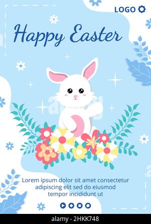 Modello di Flyer del giorno di Pasqua felice illustrazione piatta Editable di sfondo quadrato adatto per i mezzi sociali, biglietto di auguri o Web Ads Illustrazione Vettoriale