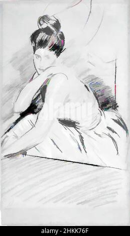 Arte ispirata dalla donna seduta, Paul-César Helleu, francese, 1859-1927, rosso, Disegno in gesso bianco e nero, 17 x 9 7/8 pollici, 43,2 x 25,1 cm, Magdalena, opere classiche modernizzate da Artotop con un tocco di modernità. Forme, colore e valore, impatto visivo accattivante sulle emozioni artistiche attraverso la libertà delle opere d'arte in modo contemporaneo. Un messaggio senza tempo che persegue una nuova direzione selvaggiamente creativa. Artisti che si rivolgono al supporto digitale e creano l'NFT Artotop Foto Stock