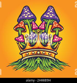 King Mushrooms Oyster Vector illustrazioni per il vostro lavoro Logo, Mascot merchandise t-shirt, adesivi e disegni di etichette, poster, biglietti d'auguri Illustrazione Vettoriale