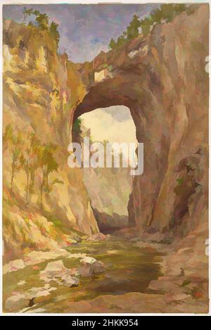 Arte ispirata da Natural Bridge, Virginia, John Henry Hill, americano, 1839-1922, Acquerello su grafite su carta stressata leggermente testurizzata montata su carta secondaria, 1876, 21 1/4 x 14 1/8 pollici, 54 x 35,9 cm, 19th secolo, americana, Ponte, pennello, canyon, scolpito, formazione, opere classiche modernizzate da Artotop con un tuffo di modernità. Forme, colore e valore, impatto visivo accattivante sulle emozioni artistiche attraverso la libertà delle opere d'arte in modo contemporaneo. Un messaggio senza tempo che persegue una nuova direzione selvaggiamente creativa. Artisti che si rivolgono al supporto digitale e creano l'NFT Artotop Foto Stock