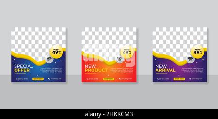 Banner social media editabili post-template per il marketing digitale Illustrazione Vettoriale