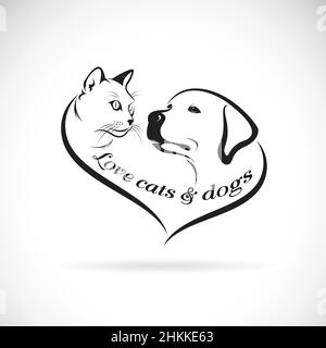 Vettore di testa di cane (Labrador Retriever) e testa di gatto disegno su sfondo bianco. Logo o icona di gatto e cane. PET. Animali. Vettore stratificato facilmente modificabile Illustrazione Vettoriale