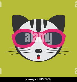 Immagine vettoriale di un gatto che indossa occhiali.facile illustrazione vettoriale a strati modificabile. Illustrazione Vettoriale