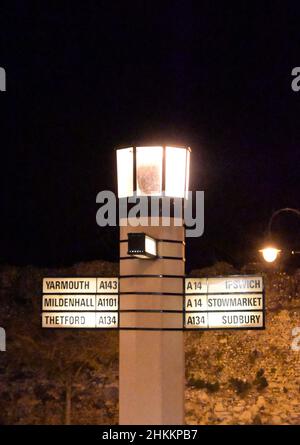 pilastro di sale signpost, angelo collina, bury st edmunds, suffolk inghilterra Foto Stock