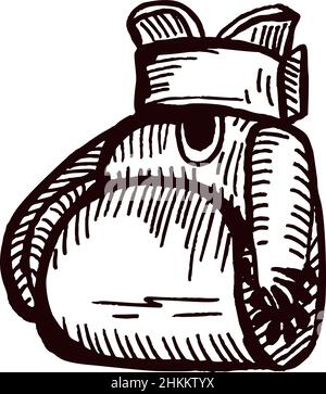 I guanti da boxe disegnano isolati. Attrezzatura sportiva per pugilato in stile disegnato a mano. Design inciso per poster, stampa, illustrazione di un libro, logo, icona, ta Illustrazione Vettoriale