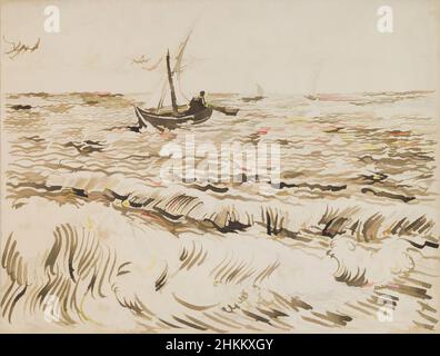 Arte ispirata da barche da pesca a Saintes-Maries-de-la-Mer, Vincent van Gogh, olandese, 1853-1890, 1888, Penna, inchiostro e matita, prodotti ad Arles, Francia, Europa, Saintes-Maries-de-la-Mer, Francia, Europa, disegni e acquerelli, 9 5/8 x 12 9/16 poll. (24,4 x 31,9 cm, opere classiche modernizzate da Artotop con un tuffo di modernità. Forme, colore e valore, impatto visivo accattivante sulle emozioni artistiche attraverso la libertà delle opere d'arte in modo contemporaneo. Un messaggio senza tempo che persegue una nuova direzione selvaggiamente creativa. Artisti che si rivolgono al supporto digitale e creano l'NFT Artotop Foto Stock