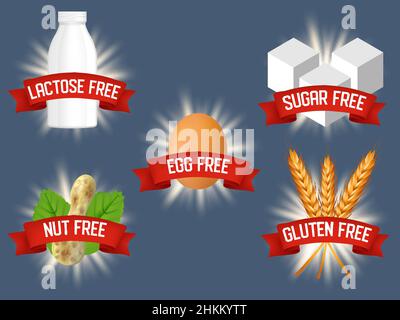 Set vettoriale di etichette per prodotti privi di allergeni Illustrazione Vettoriale
