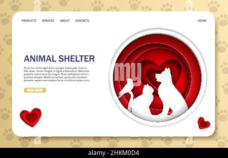 Animale shelter vettore sito web landing page modello di disegno Illustrazione Vettoriale