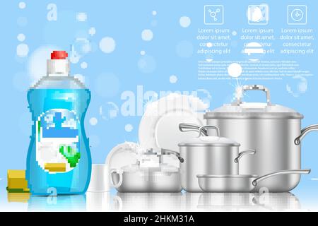 Sapone liquido per lavastoviglie ad, illustrazione vettoriale realistica Illustrazione Vettoriale