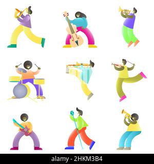 Personaggi cartoni animati della band jazz, illustrazione vettoriale isolata Illustrazione Vettoriale