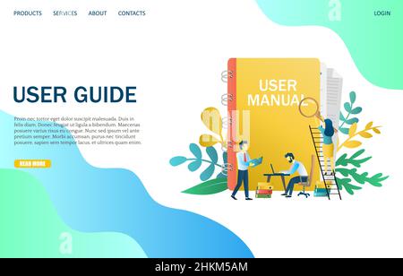 Modello di progettazione della landing page del sito Web vettoriale della guida dell'utente Illustrazione Vettoriale
