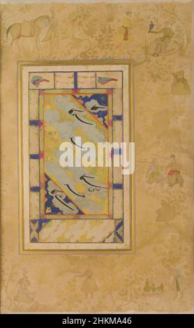 Art Inspired by Page From an Album Made for Jahāngīr, calligrafia recto di Mir Ali al-Husayni, persiano, morto 1544-45, immagine verso dipinta da Keshav Das, indiano, attivo c.1570-1605, da un album di Jahāngīr, indiano, regno 1605-1627, indiano, Mughal periodo, 1526-1858, regno di Akbar, opere classiche modernizzate da Artotop con un tuffo di modernità. Forme, colore e valore, impatto visivo accattivante sulle emozioni artistiche attraverso la libertà delle opere d'arte in modo contemporaneo. Un messaggio senza tempo che persegue una nuova direzione selvaggiamente creativa. Artisti che si rivolgono al supporto digitale e creano l'NFT Artotop Foto Stock