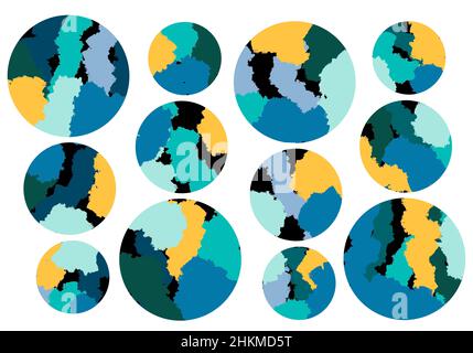 Set colorato con puntini circolari per carte e biancheria e per bambini, adesivi e carta da imballaggio Foto Stock