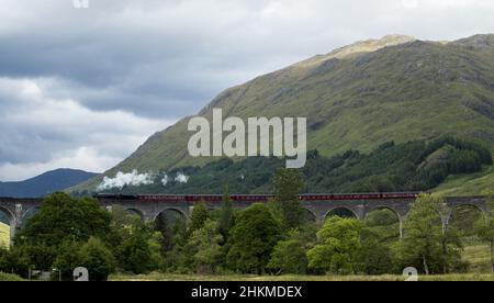 Treno a vapore sul viadotto Glenfinnan, West Highland Railway, Scozia Foto Stock