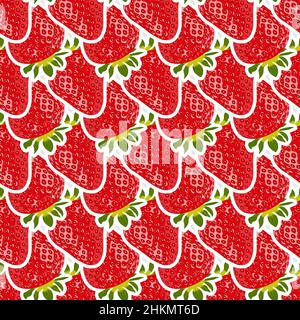 Rosso bellissimo sfondo con fragole. Modello senza cuciture Strawberry. Sfondo con frutta e cibo dolce. Illustrazione Vettoriale