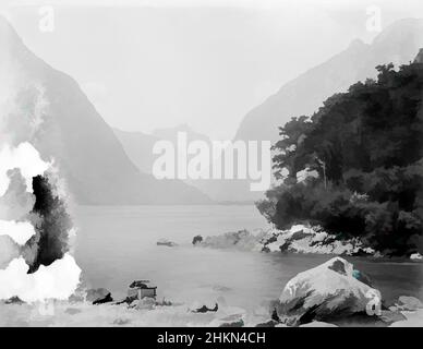 Arte ispirata da [Head of Sound di Sinbad Gully, Milford Sound], studio Burton Brothers, studio fotografico, 1888, Dunedin, gelatine dry plate process, opere classiche modernizzate da Artotop con un tuffo di modernità. Forme, colore e valore, impatto visivo accattivante sulle emozioni artistiche attraverso la libertà delle opere d'arte in modo contemporaneo. Un messaggio senza tempo che persegue una nuova direzione selvaggiamente creativa. Artisti che si rivolgono al supporto digitale e creano l'NFT Artotop Foto Stock