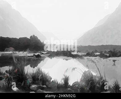 Arte ispirata da Head of Milford Sound, Looking up Arthur River, studio Burton Brothers, studio di fotografia, Nuova Zelanda, processo a piastra asciutta di gelatina, opere classiche modernizzate da Artotop con un tuffo di modernità. Forme, colore e valore, impatto visivo accattivante sulle emozioni artistiche attraverso la libertà delle opere d'arte in modo contemporaneo. Un messaggio senza tempo che persegue una nuova direzione selvaggiamente creativa. Artisti che si rivolgono al supporto digitale e creano l'NFT Artotop Foto Stock