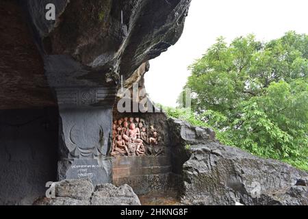 intricato lavoro a solad grotta, maharashtra, india Foto Stock