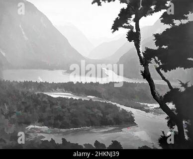 Arte ispirata da Head of Milford Sound, studio Burton Brothers, studio di fotografia, Nuova Zelanda, processo a piastra asciutta di gelatina, opere classiche modernizzate da Artotop con un tuffo di modernità. Forme, colore e valore, impatto visivo accattivante sulle emozioni artistiche attraverso la libertà delle opere d'arte in modo contemporaneo. Un messaggio senza tempo che persegue una nuova direzione selvaggiamente creativa. Artisti che si rivolgono al supporto digitale e creano l'NFT Artotop Foto Stock