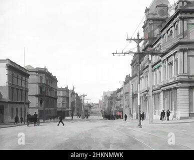 Arte ispirata a Custom Street, Auckland, Muir & Moodie studio, studio fotografico, circa 1905, Dunedin, gelatina dry plate process, opere classiche modernizzate da Artotop con un tuffo di modernità. Forme, colore e valore, impatto visivo accattivante sulle emozioni artistiche attraverso la libertà delle opere d'arte in modo contemporaneo. Un messaggio senza tempo che persegue una nuova direzione selvaggiamente creativa. Artisti che si rivolgono al supporto digitale e creano l'NFT Artotop Foto Stock