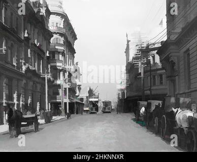 Arte ispirata a [Willis Street from Custom House Quay], Muir & Moodie studio, studio di fotografia, Nuova Zelanda, gelatina dry plate process, opere classiche modernizzate da Artotop con un tuffo di modernità. Forme, colore e valore, impatto visivo accattivante sulle emozioni artistiche attraverso la libertà delle opere d'arte in modo contemporaneo. Un messaggio senza tempo che persegue una nuova direzione selvaggiamente creativa. Artisti che si rivolgono al supporto digitale e creano l'NFT Artotop Foto Stock