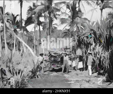 Arte ispirata a Fijian Sugar Field, Mango [Mago], Loading the cane, studio Burton Brothers, studio fotografico, Giugno 1884, Dunedin, fotografia in bianco e nero, lavoratori in un campo di zucchero sull'isola Fijiana di Mago. Un carro carico di canna da zucchero si trova su binari in legno, opere classiche modernizzate da Artotop con un tuffo di modernità. Forme, colore e valore, impatto visivo accattivante sulle emozioni artistiche attraverso la libertà delle opere d'arte in modo contemporaneo. Un messaggio senza tempo che persegue una nuova direzione selvaggiamente creativa. Artisti che si rivolgono al supporto digitale e creano l'NFT Artotop Foto Stock