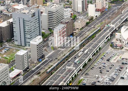 Yokohama cityline dalla piattaforma di osservazione al Landmark. Foto Stock