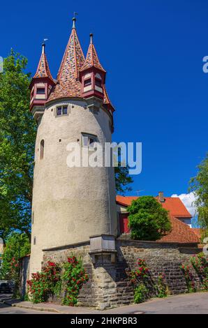 Lindau in Lago di Costanza, Baviera, Germania - 10 giugno 2017: La Torre dei ladri nella parte occidentale della Città Vecchia, costruita nel 1380 come parte del medium Foto Stock